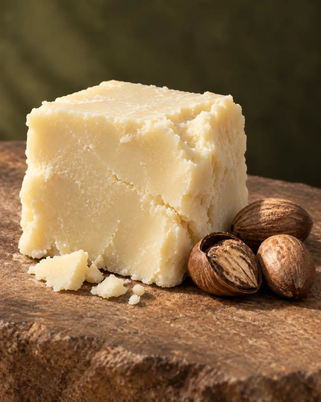 Shea nuts alongside shea butter